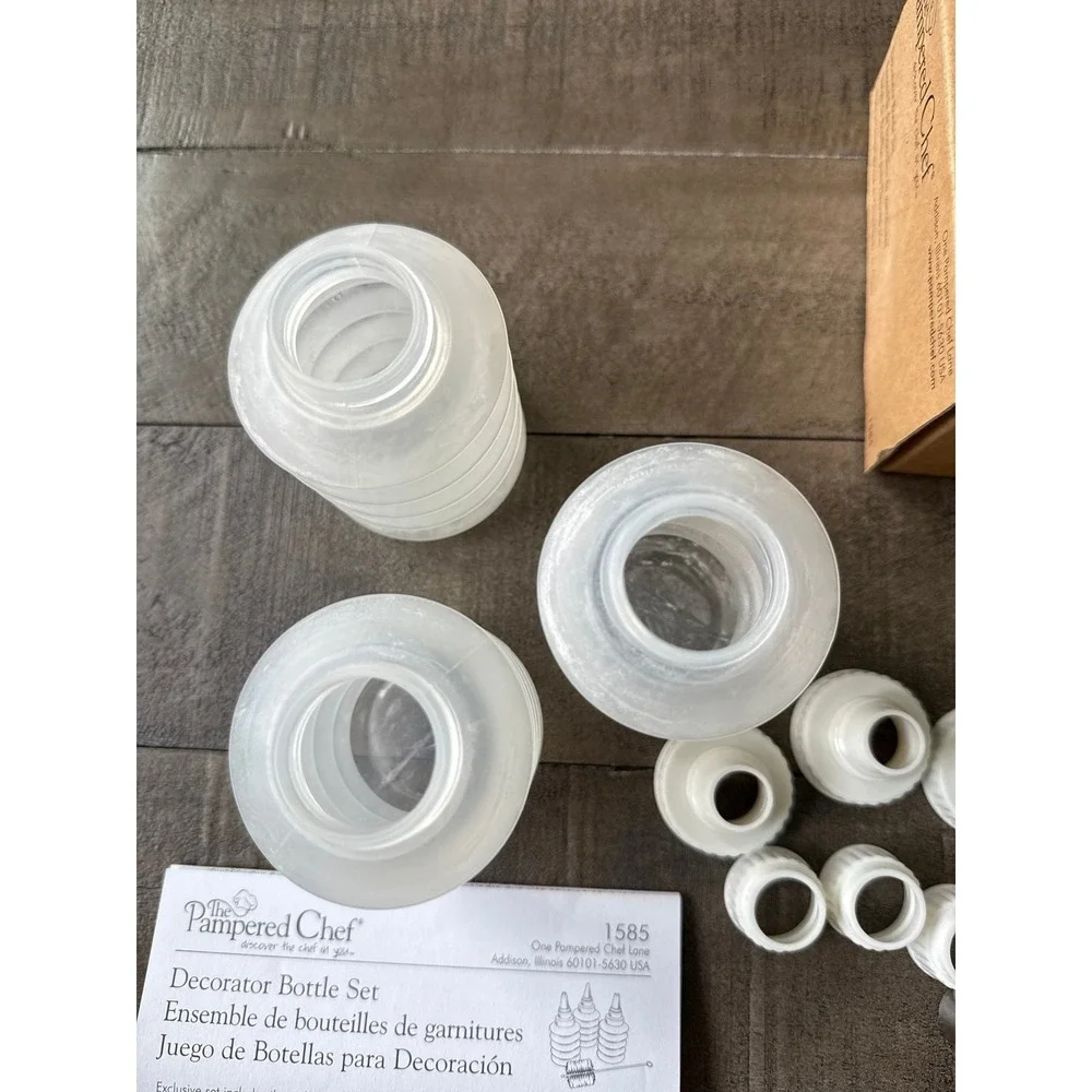 The Pampered Chef Decorator Bottle Set  #1585 with Tips and Cleaning Brush